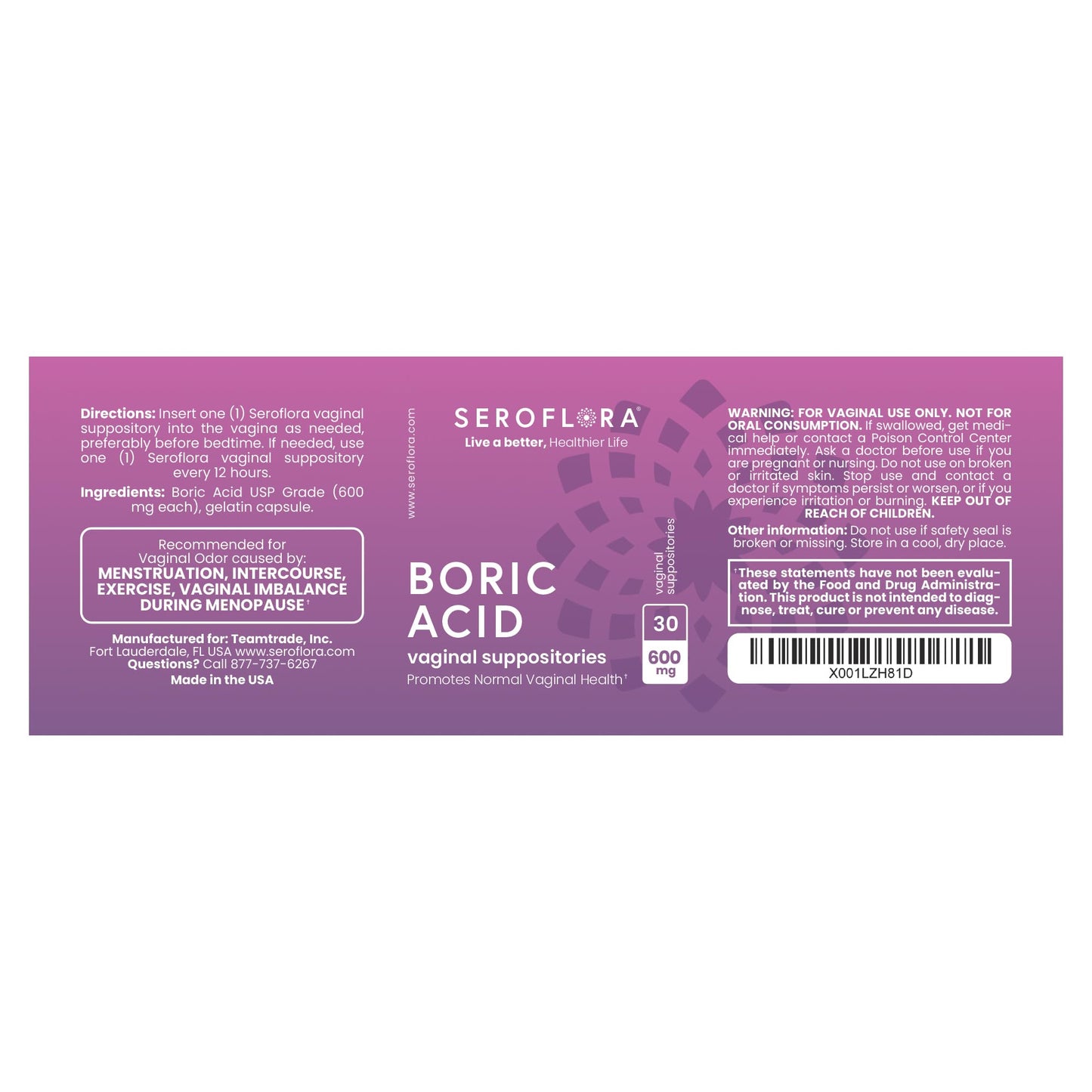 Seroflora Boric Acid 600mg Feminine Capsules, Feminine pH Support, Intimate Freshness for Women, Fast-Dissolving Capsules (60 Count) SerofloraBuy Supplements Australia
