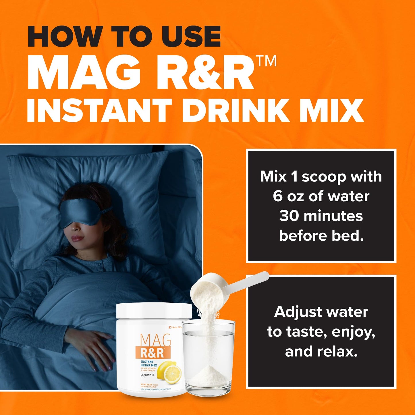 SaltWrap Mag R&R Instant Drink Mix - Sugar-Free Nighttime Magnesium Glycinate Powder with Stevia & FiberSMART® - Muscle Cramp & Leg Cramps Relief, Sleep & Relaxation Support - 30 Servings SaltWrapBuy Supplements Australia