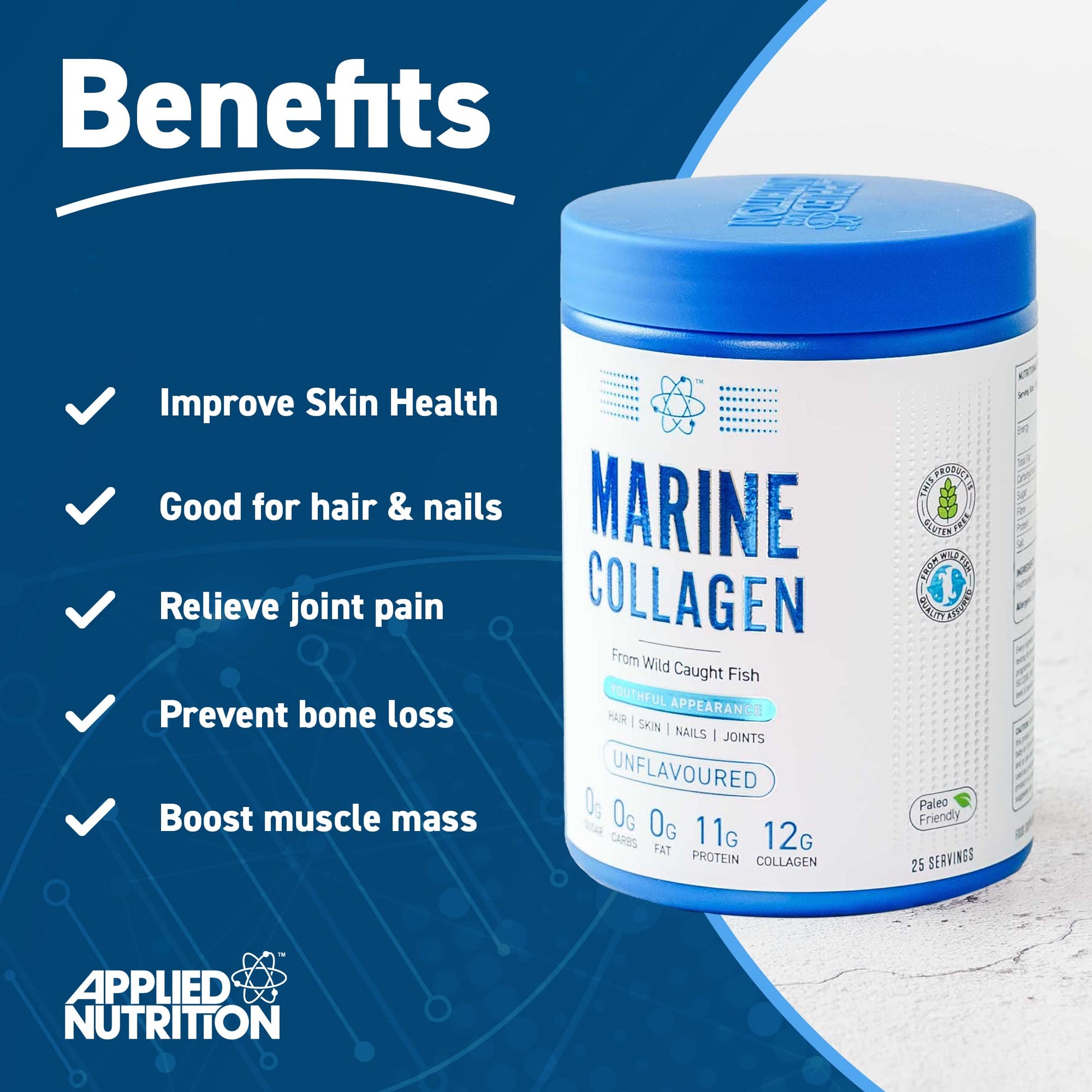 Applied Nutrition Marine Collagen Powder - Hydrolysed Collagen Protein, Healthy Skin, Hair, Nails Applied NutritionBuy Supplements Australia
