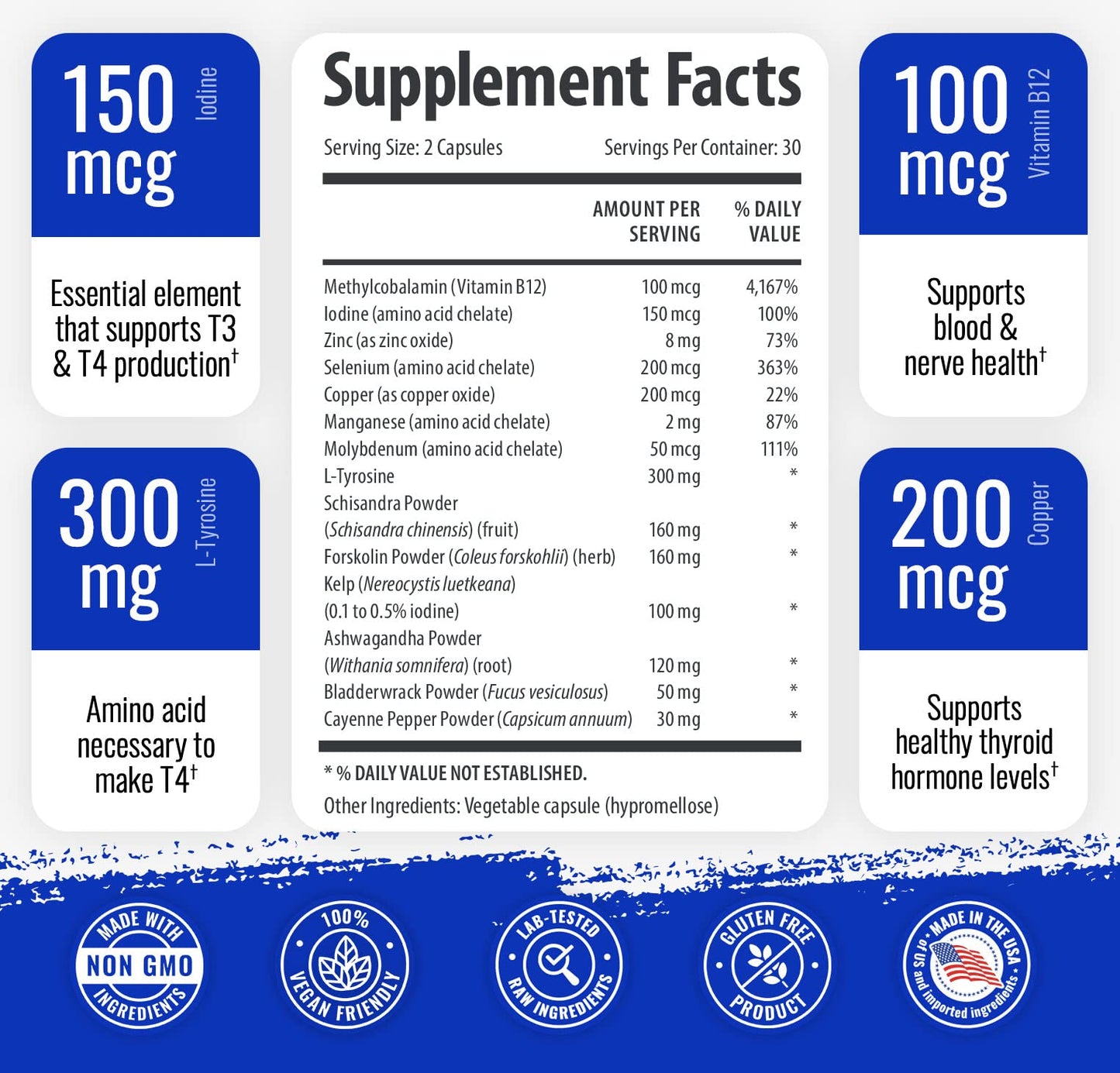 1 Body Thyroid Support Supplement for Women and Men - 2 Pack 60 Days