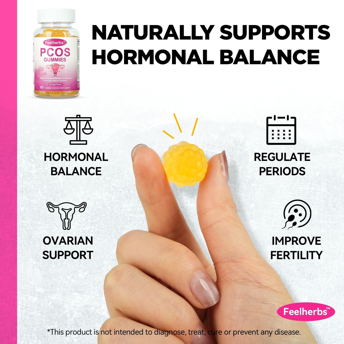 PCOS Gummies for Women Menstrual Cycle & Hormonal Balance, 60 Count Ovarian Support Gummies with Myo-Inositol, Folate and Vitamins, Orange Flavor PCOS Vitamins Gummies Helps Fertility and Ovulation FeelherbsBuy Supplements Australia