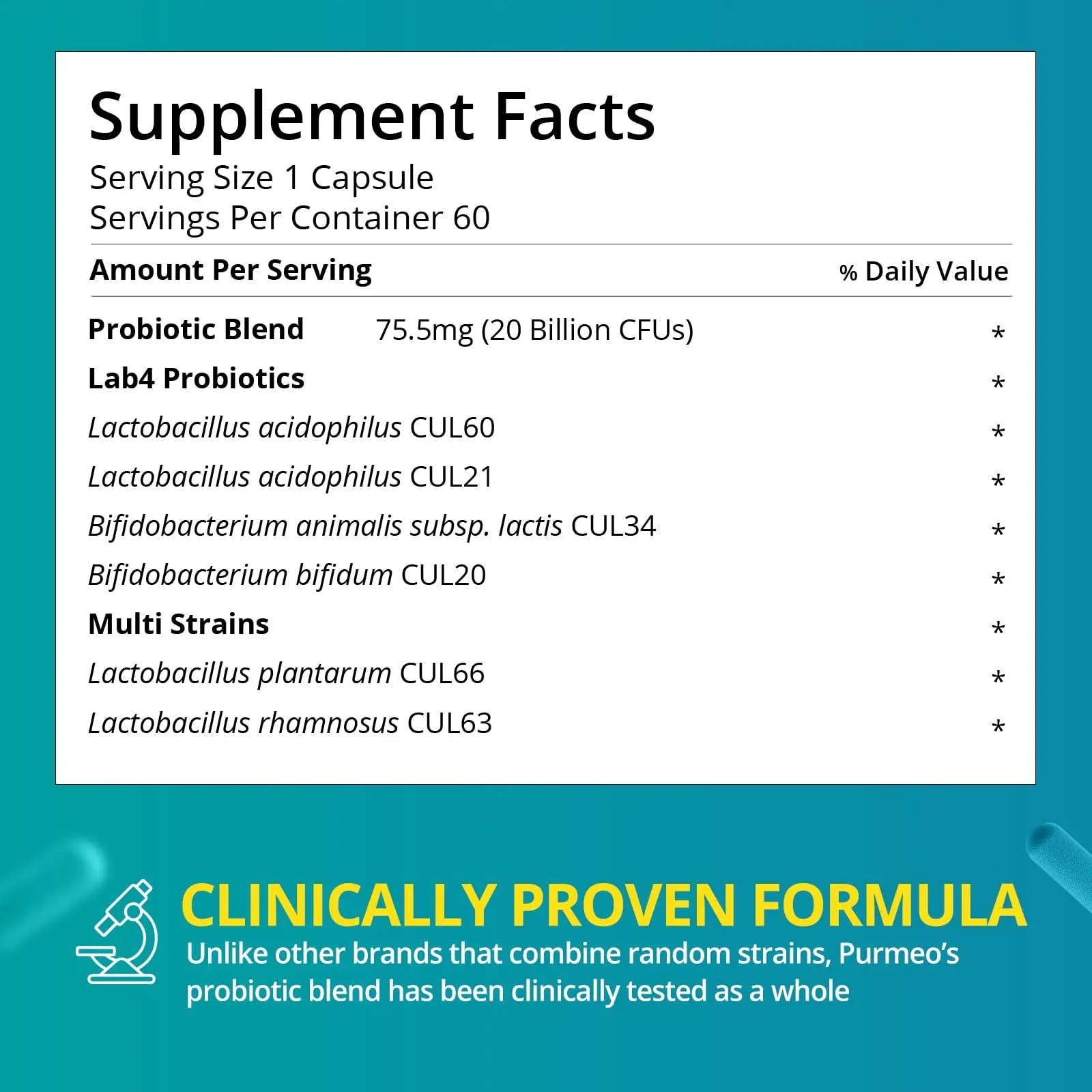 Digestive Probiotics 20X Lab4 Strains for Gut & Immune Health, Pro Formula for Men & Women, Probiotic Capsules Support Diarrhea, Bloating and Gas, Shelf Stable, Vegan, Gluten Free, 60 Days Supply purmeoBuy Supplements Australia