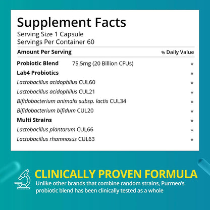 Digestive Probiotics 20X Lab4 Strains for Gut & Immune Health, Pro Formula for Men & Women, Probiotic Capsules Support Diarrhea, Bloating and Gas, Shelf Stable, Vegan, Gluten Free, 60 Days Supply purmeoBuy Supplements Australia