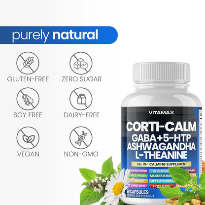 Corti-Calm Cortisol Supplement, L Theanine, Ashwagandha, Vitamin D 3, GABA for Relaxation, Fatigue & Focus with Ginkgo Biloba, Bacopa Monnieri, 5-HTP – Non-GMO, Made in USA – 60ct VitamaxBuy Supplements Australia
