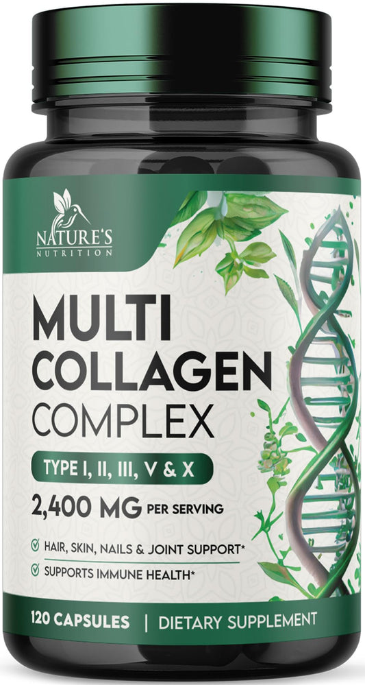 Multi Collagen Complex 2400mg Per Serving - Advanced Formula Types I, II, III, V, X - Hydrolyzed Collagen Pills - Collagen Peptides Supplement for Women & Men