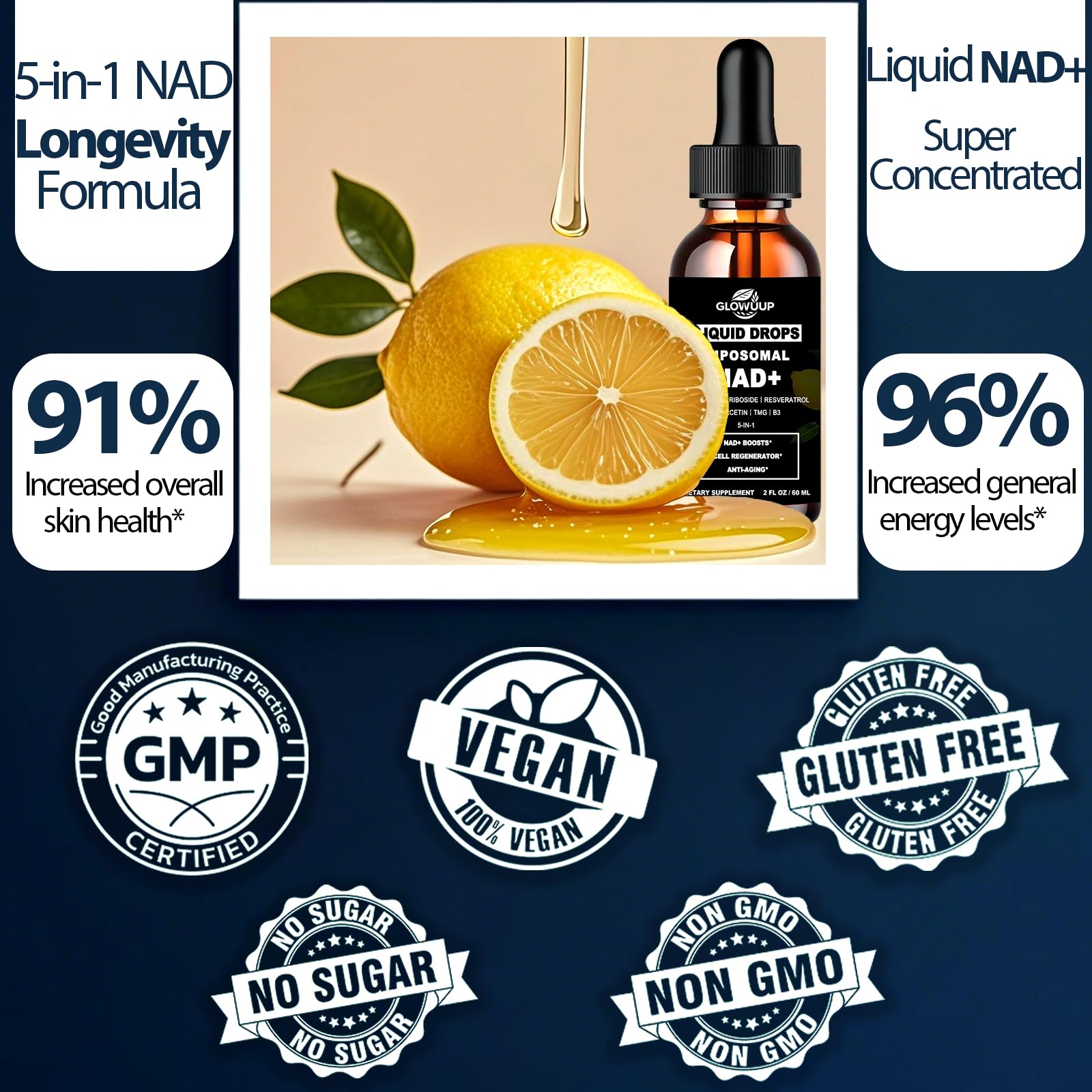 NAD Supplements for Women & Men, Liposomal NAD Nicotinamide Riboside Resveratrol 900mg w. B3 Vitamin Quercetin TMG, Liquid Resveratrol NAD Plus Supplement for Anti-Aging Energy Focus Longevity GLOVVUUPBuy Supplements Australia