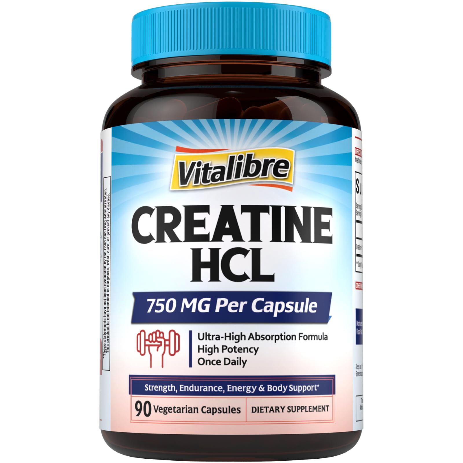 Vitalibre Creatine HCl Capsule, 750mg High Absorption Creatine Hydrochloride, Endurance, Strength, Fast Absorbing, No Load, No Bloat, Monohydrate Micronized Alternative, Once Daily, 90 Capsules VitalibreBuy Supplements Australia