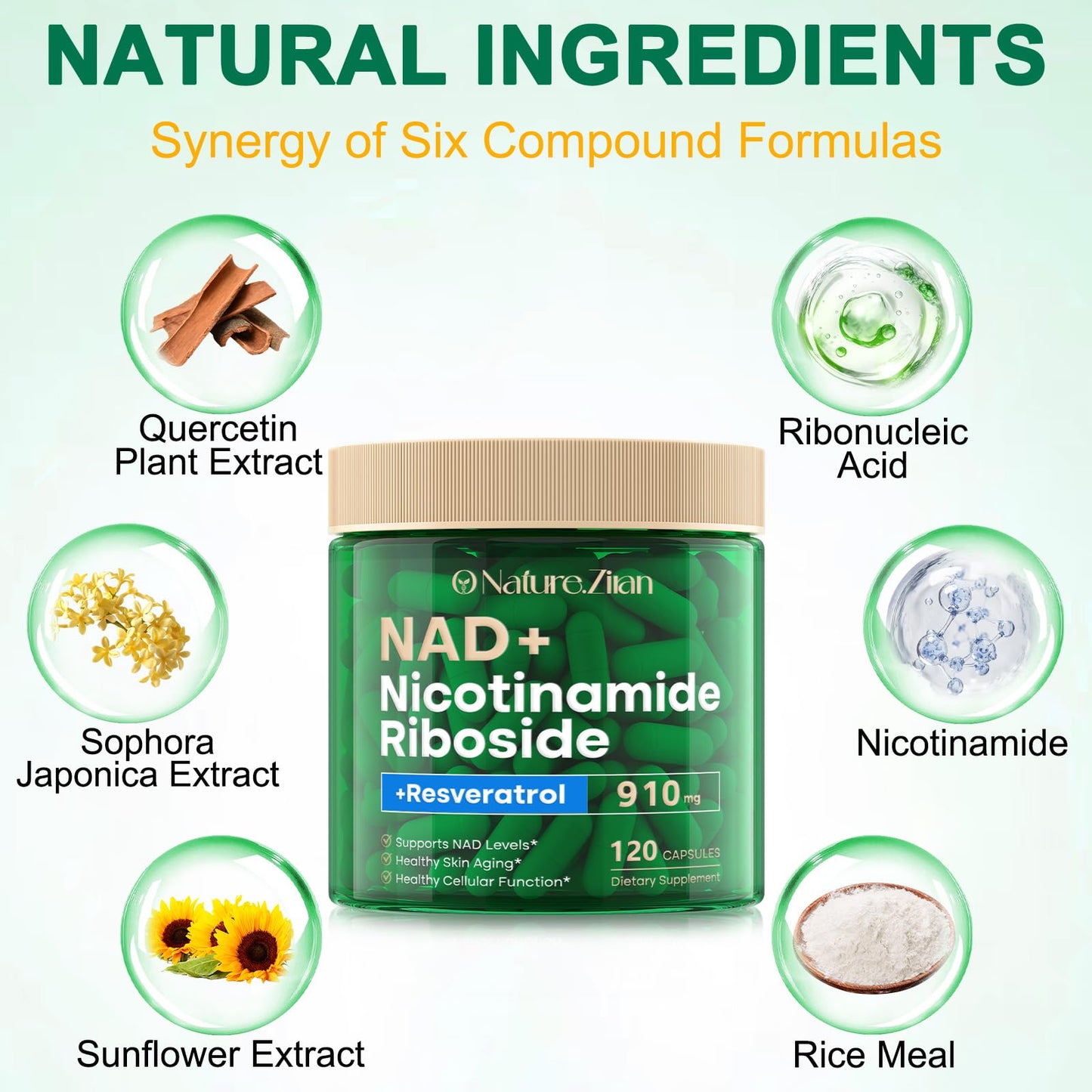 O NATURE . ZIRAN NAD Supplement - NAD+ Nicotinamide Riboside 910 Mg Supplement for Women & Men, Liposomal Nicotinamide Riboside with Resveratrol, for Focus, Boost - 120 Capsules O NATURE . ZIRANBuy Supplements Australia