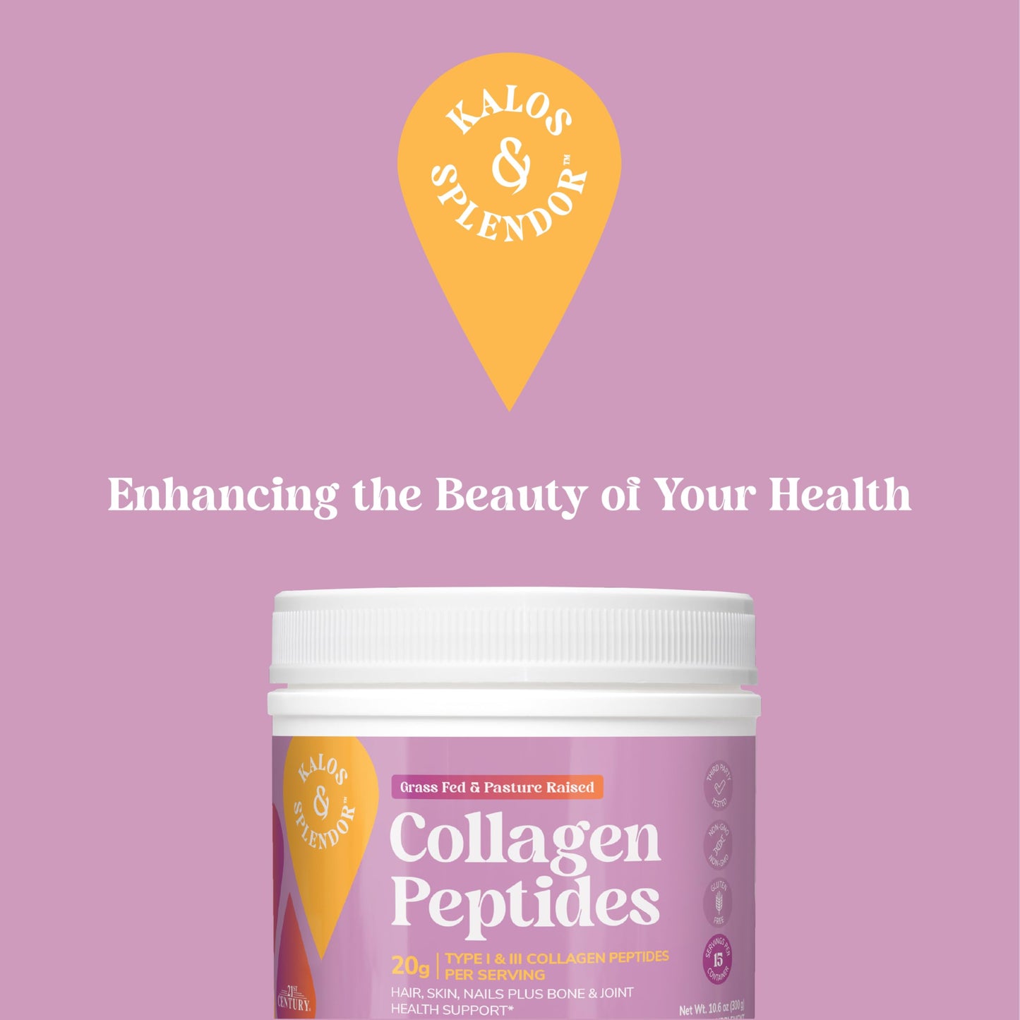21st Century Kalos & Splendor Collagen Peptides Powder, Grass Fed & Pasture Raised Type I & III Bovine Collagen, 20g Collagen Peptides + 18g Protein Per Scoop, Unflavored, 10.6 OZ 21st Century buy supplements Au