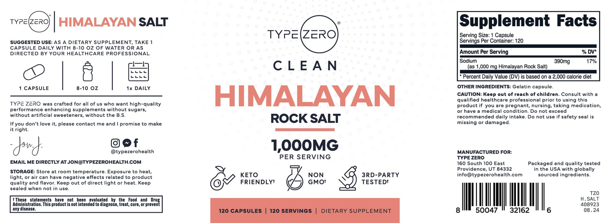 Type Zero Himalayan Rock Salt Capsules (120 Capsules) (1000mg per Serving) Type ZeroBuy Supplements Australia