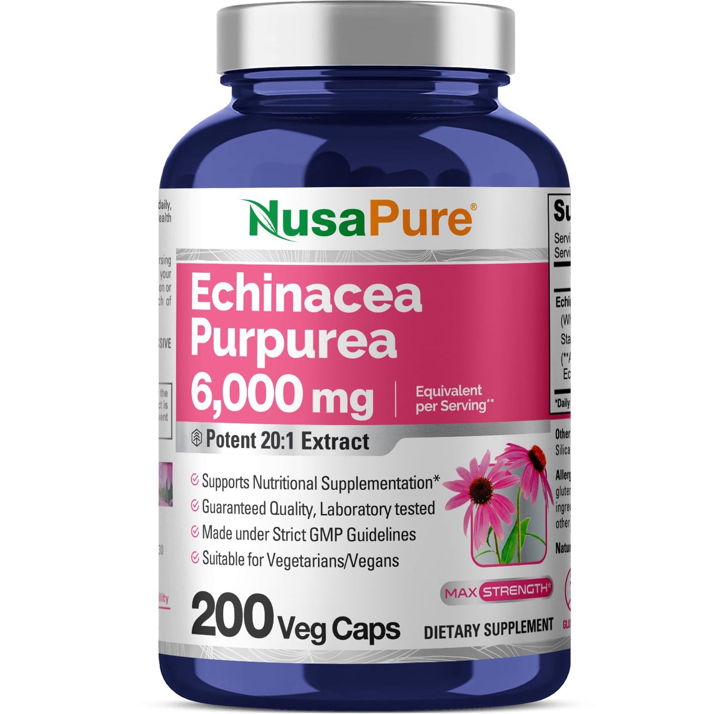 NusaPure Echinacea 20:1 Extract, 300 mg Equivalent to 6,000mg 200 Veggie Caps, Vegan, Non-GMO, Gluten Free Supplement NusaPureBuy Supplements Australia