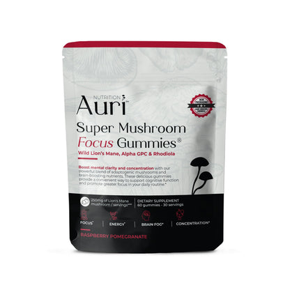 Auri Nutrition Super Mushroom Focus Gummies w/Lion's Mane, Alpha GPC & Rhodiola – Mushroom Supplement to Support Cognitive Function, Mental Clarity, Focus & Energy