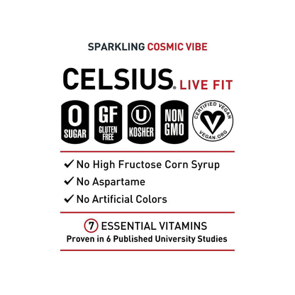 CELSIUS Sparkling Cosmic Vibe, Functional Essential Energy Drink 12 Fl Oz (Pack of 12) CELSIUSBuy Supplements Australia