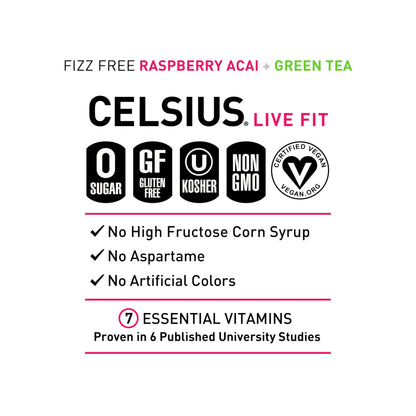 CELSIUS Raspberry Acai Green Tea, Functional Essential Energy Drink 12 Fl Oz (Pack of 12) Packaging may vary CELSIUSBuy Supplements Australia