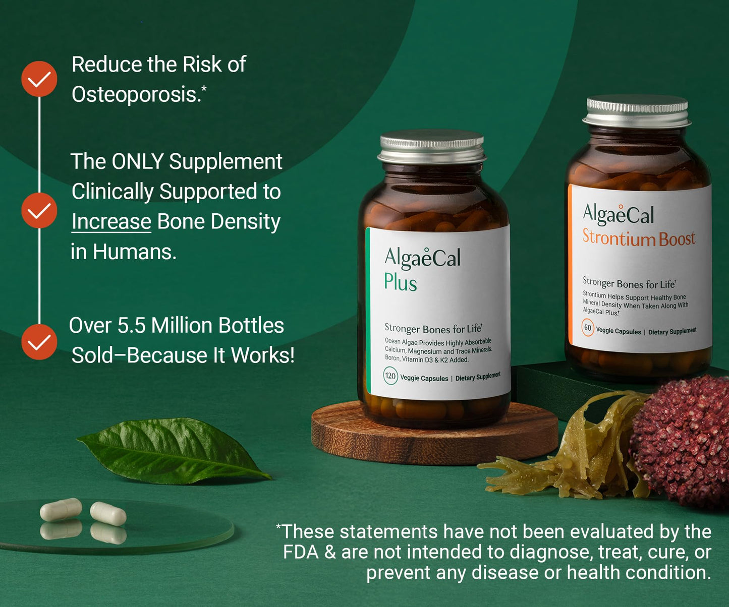 AlgaeCal - Bone Builder Pack for Bone Density Increase, Clinically Supported Plant Based Calcium Supplement & Strontium, Vitamins K2 (100mg), D3 (1600 IU), Magnesium & 16 Essential nutrients ALGAECALBuy Supplements Australia