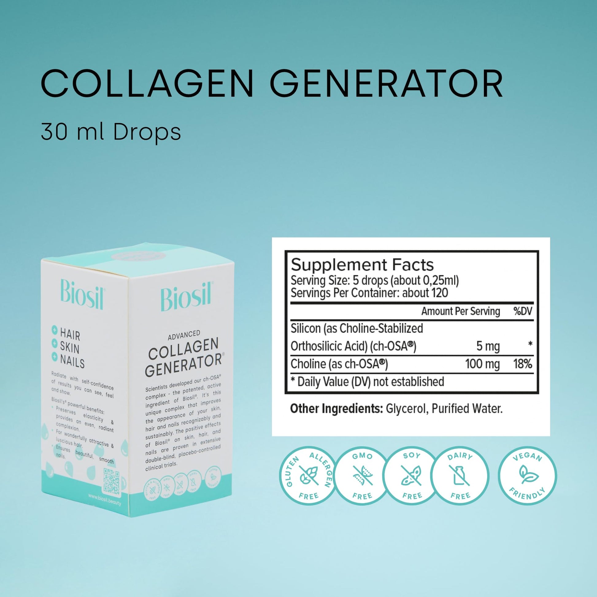 Biosil Collagen Generator - 30 mL Drops - with Patented ch-OSA Complex BioSilBuy Supplements Australia