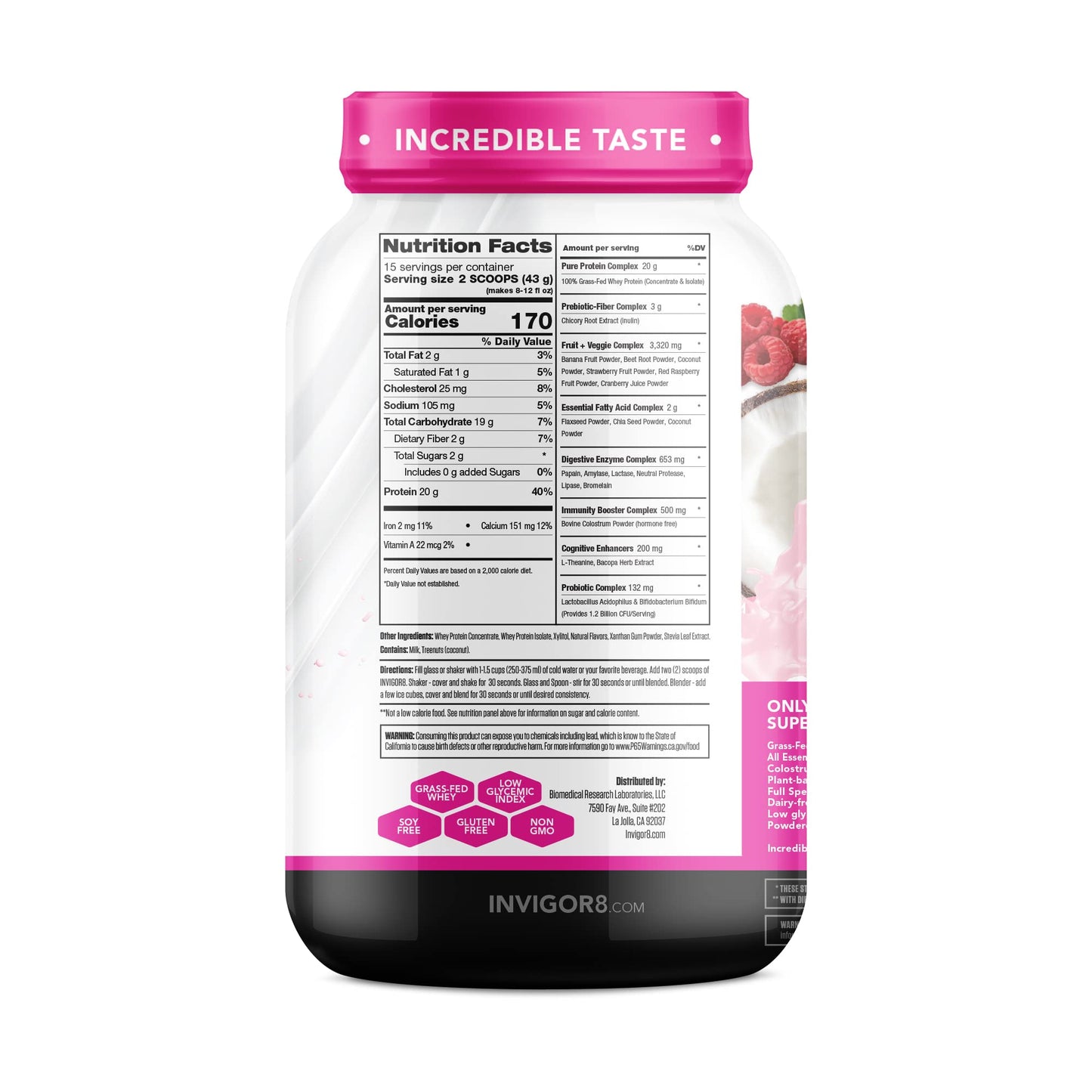 INVIGOR8 Superfood Grass Fed Whey Protein Isolate Shake Natural Strawberry Gluten-Free INVIGOR8Buy Supplements Australia