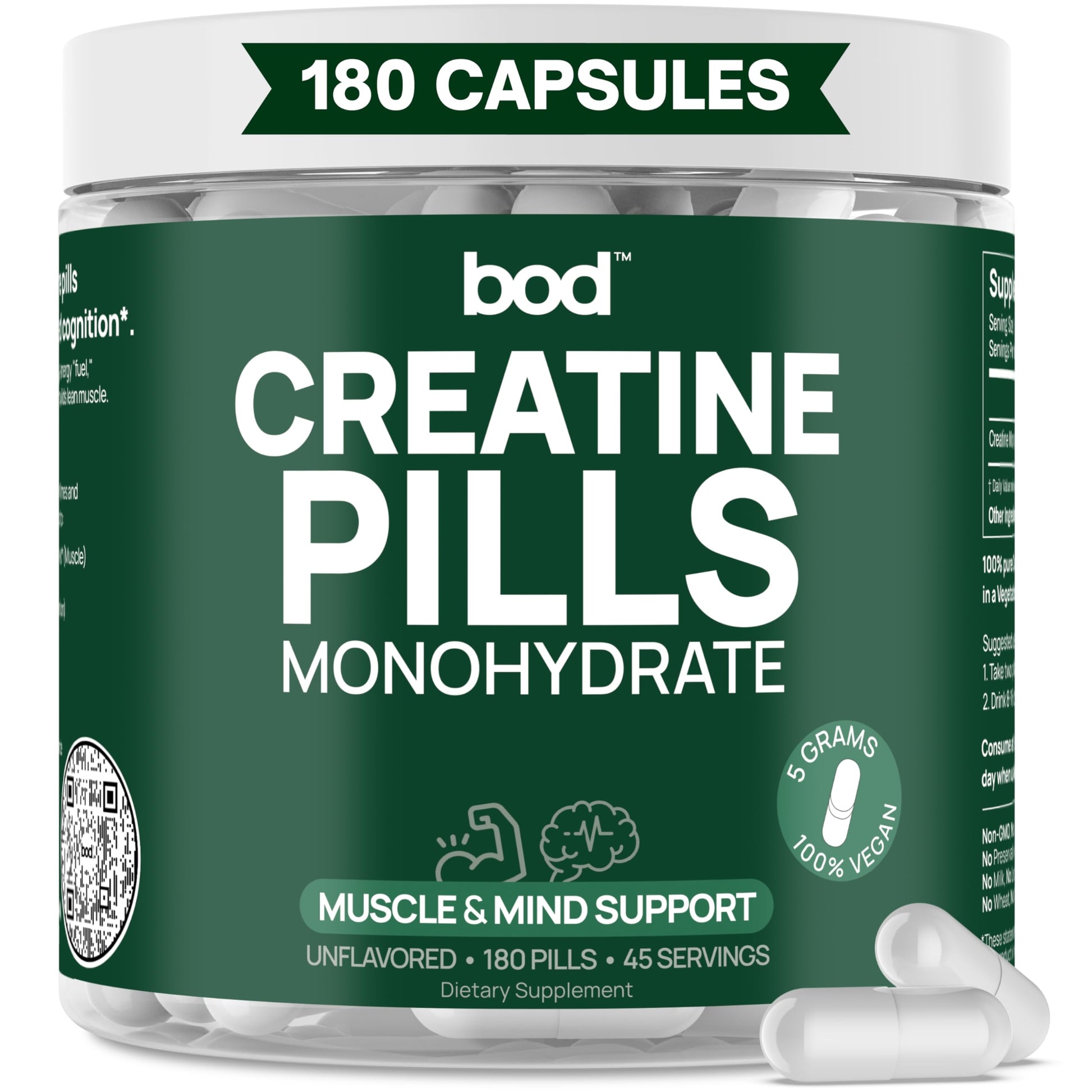 BOD Creatine Monohydrate Capsules – 45 Servings (4 Capsules = 5 g) – Ultra-Pure 200 Mesh Creatine Monohydrate – Strength, Power, Muscle Growth & Recovery BodBuy Supplements Australia