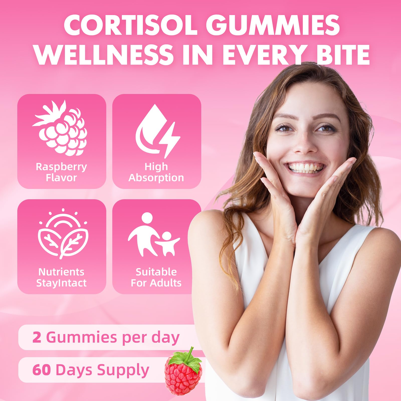 Cortisol Gummies for Women, Cortisol Supplements Gummies with Magnesium Ashwagandha Rhodiola Rosea and L-theanine Complex for Relaxation and Focus, Zzz Support, Raspberry Flavor, 60 Count GrnLifeBuy Supplements Australia