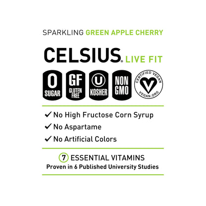 CELSIUS Sparkling Green Apple Cherry, Functional Essential Energy Drink, 12 Fl Oz CELSIUSBuy Supplements Australia