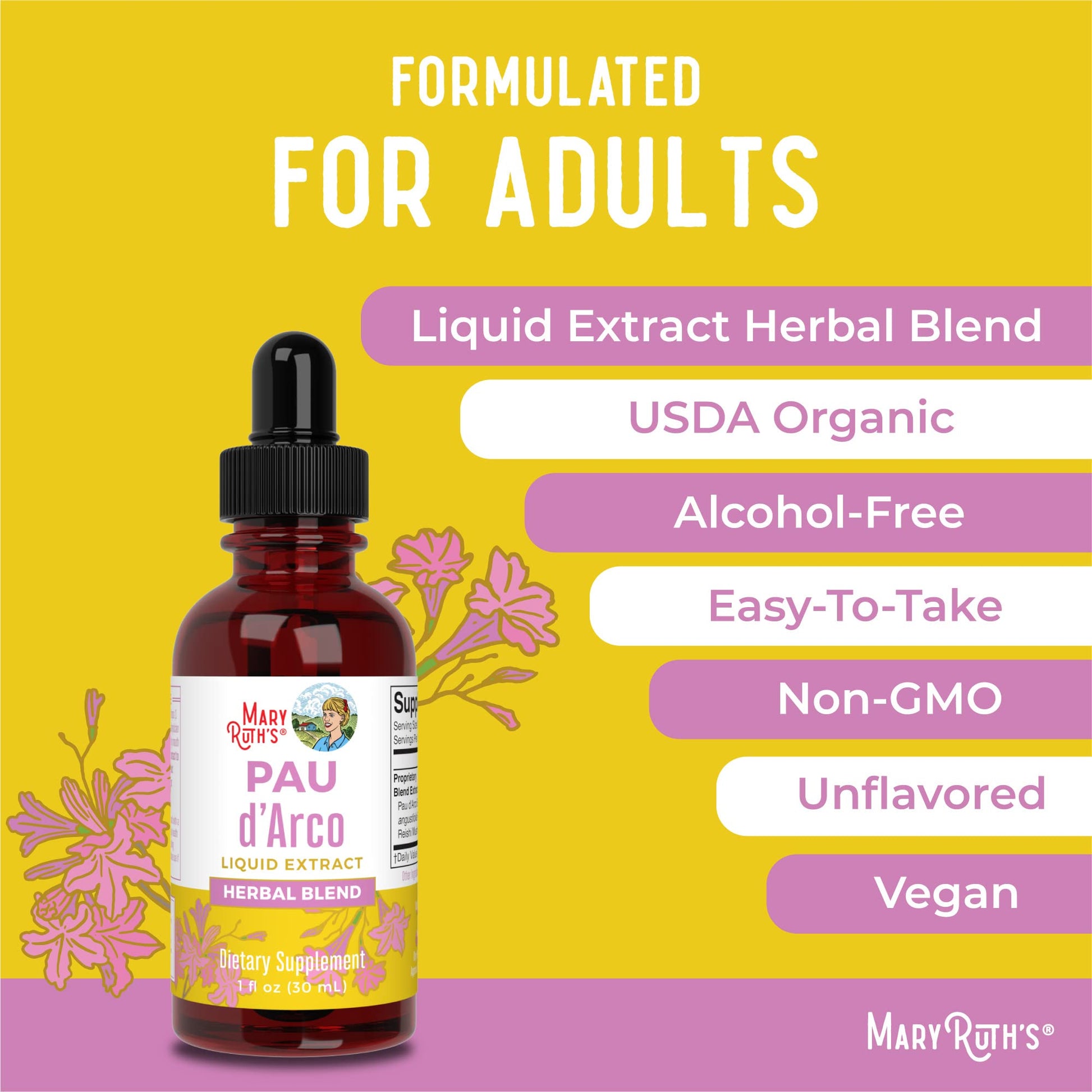 MaryRuth Organics PAU D'Arco Herbal Blend | Reishi Mushroom | Echinacea angustifolia Root | Usnea Lichen | Thyme Leaf | Vegan | Non-GMO Project Verified | Gluten Free | 30 Servings | 1 Fl Oz MARYRUTH'SBuy Supplements Australia