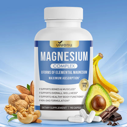 1000mg Magnesium Complex for Women & Men*, 8 Elemental with Magnesium Glycinate, Citrate, Malate, Taurate, Oxide, Carbonate, Aspartate, Orotate for Bones, Muscle