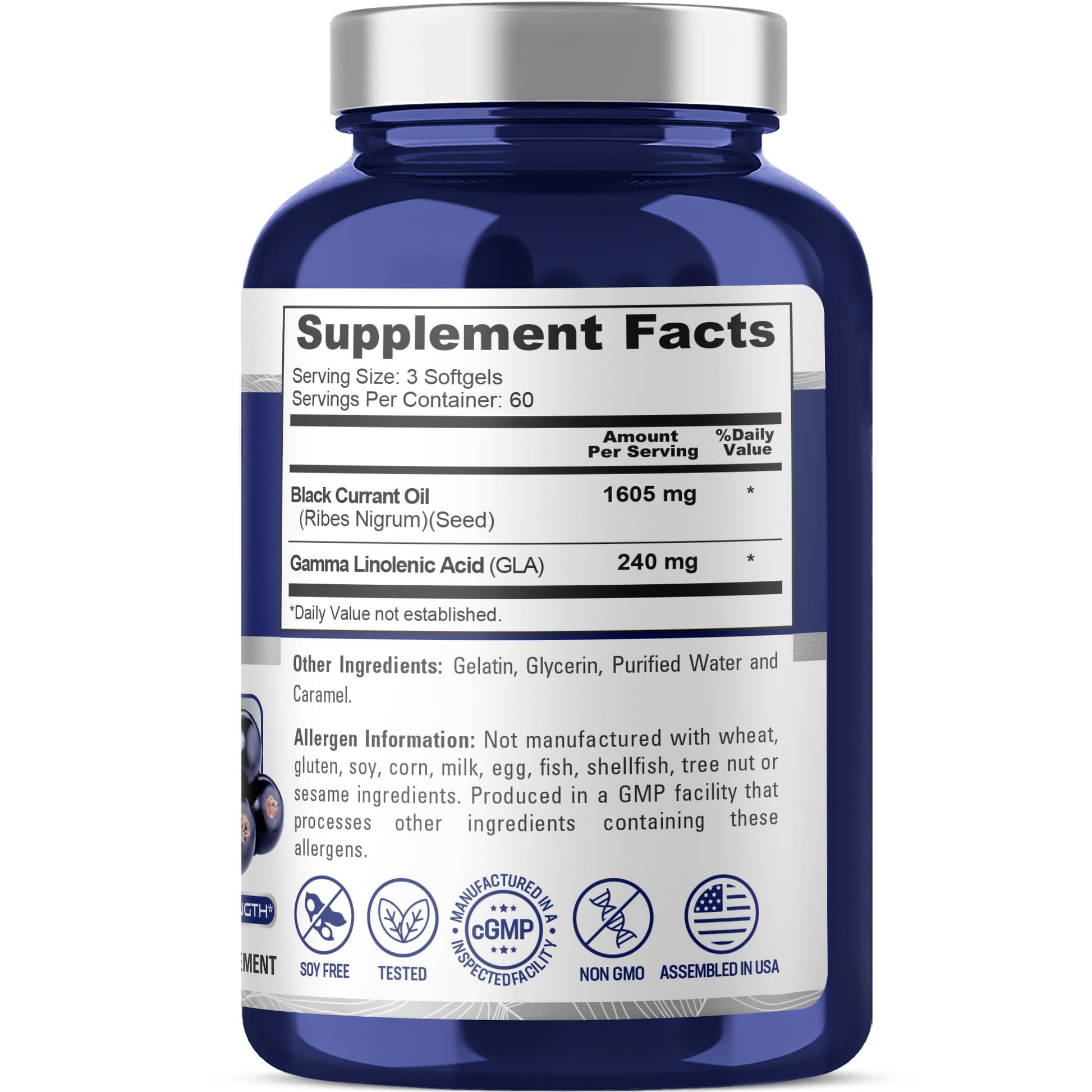 NusaPure Black Currant Seed Oil 1605 mg Gamma Linoleic Acid (GLA) 15% 180 Softgels (Non-GMO, Soyfree) NusaPureBuy Supplements Australia