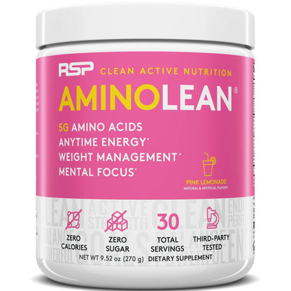 RSP NUTRITION AminoLean Pre Workout Energy (Pink Lemonade 30 Servings) with AminoLean Recovery Post Workout Boost (Tropical Island Punch 30 Servings)