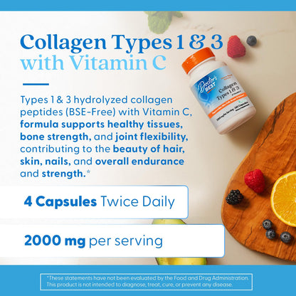 Doctor's Best Collagen Types 1 & 3 with Vitamin C, Non-GMO, Gluten Free, Soy Free, Supports Hair, Skin, Nails, Tendons & Bones, 500 mg, 240 Caps (DRB-00263) Doctor's BESTBuy Supplements Australia