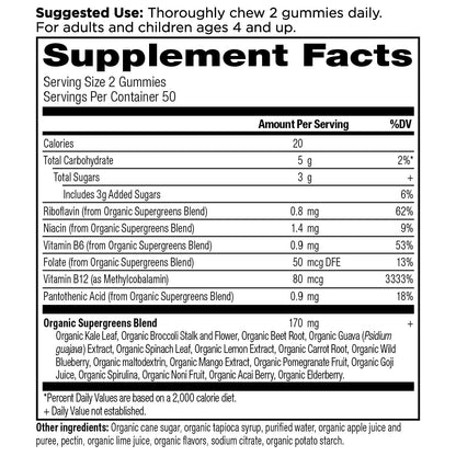 Ancient Nutrition Supergreens Gummy, Organic Superfood Gummy Made from Real Fruits, Vegetables and Herbs, for Digestive and Energy Support, 100 Count, Strawberry Watermelon Ancient NutritionBuy Supplements Australia