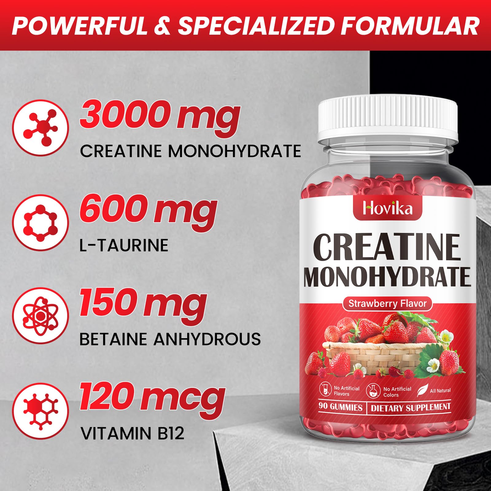 Hovika Creatine Monohydrate Gummies for Men & Women, Chewable 3g Creatine Monohy HovikaBuy Supplements Australia