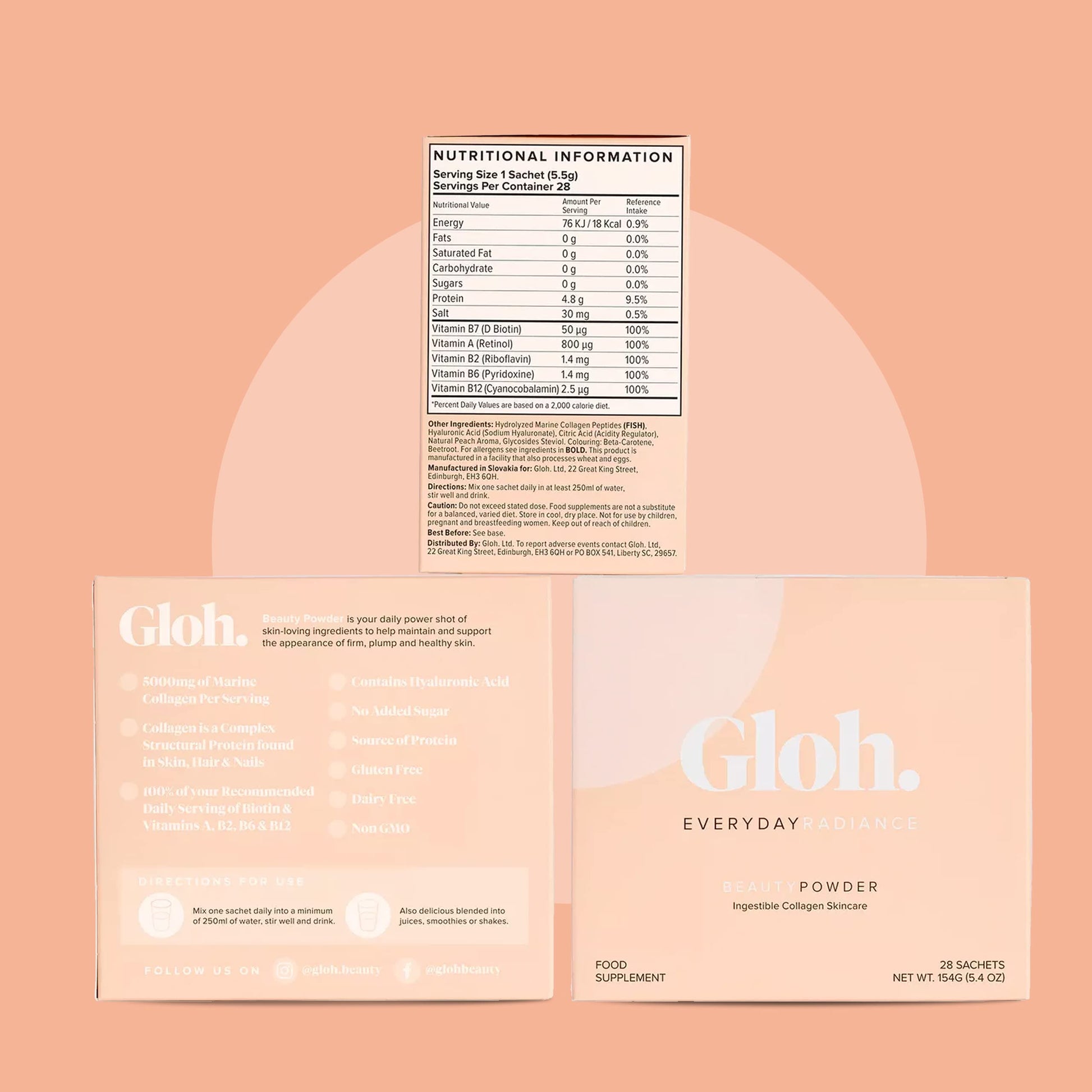 Gloh. Marine Collagen Powder for Women - Peach Flavor Collagen Supplements for Women with Hyaluronic Acid, Vitamin A, B2, B6 Gloh.Buy Supplements Australia