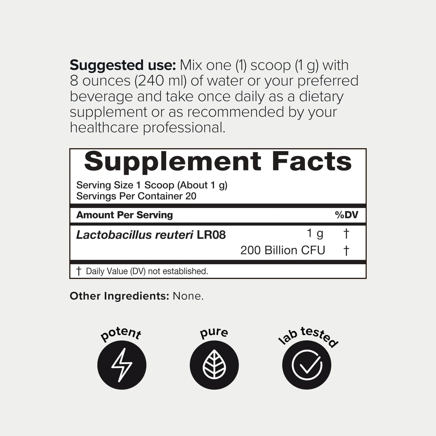 Lactobacillus Reuteri Powder – Ultra High Strength 200 Billion CFU Probiotic L Reuteri Supplement and Yogurt Starter – Third Party Tested Pure Single-Strain– Shelf-Stable – 20g Toniiq buy supplements Au