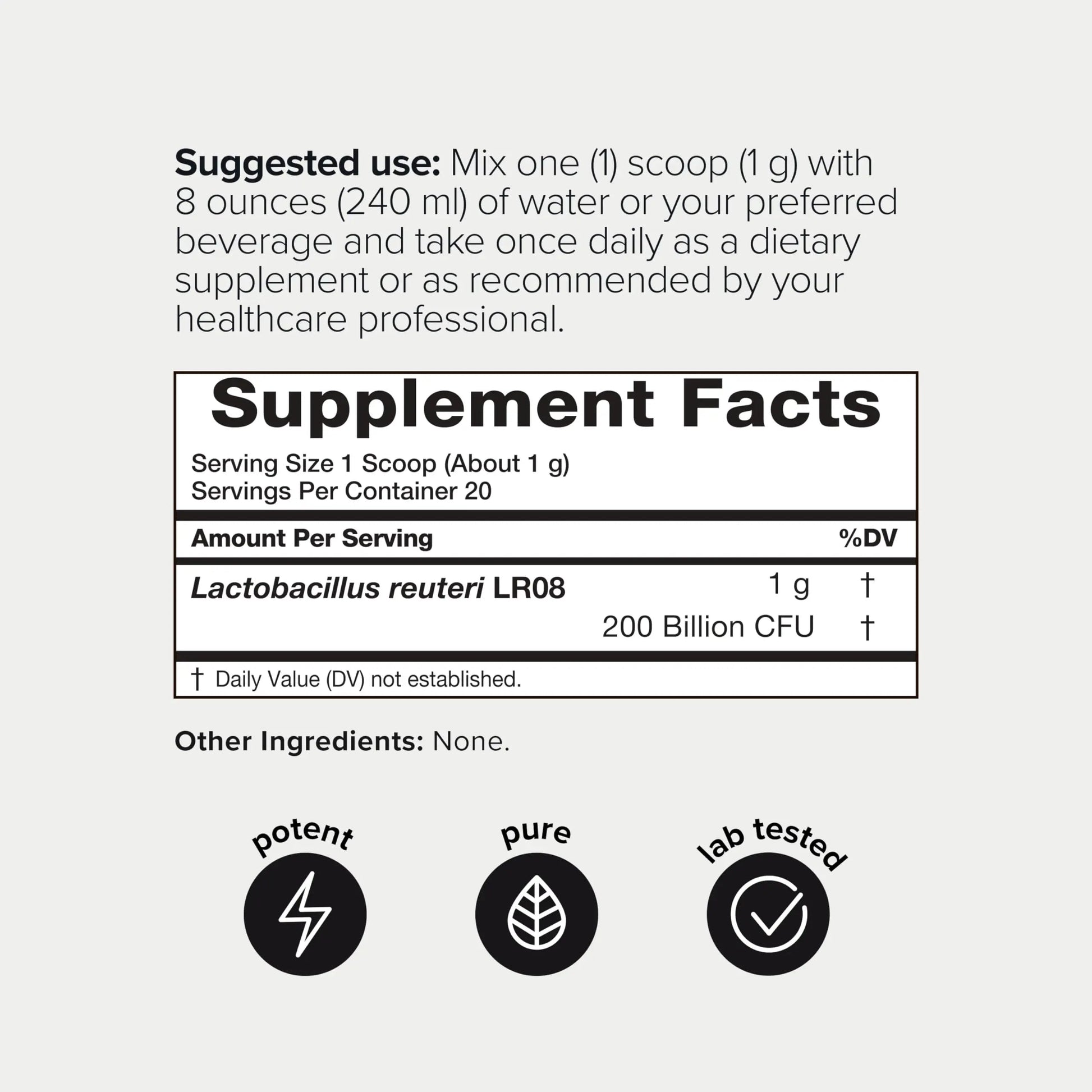 Lactobacillus Reuteri Powder – Ultra High Strength 200 Billion CFU Probiotic L Reuteri Supplement and Yogurt Starter – Third Party Tested Pure Single-Strain– Shelf-Stable – 20g Toniiq buy supplements Au
