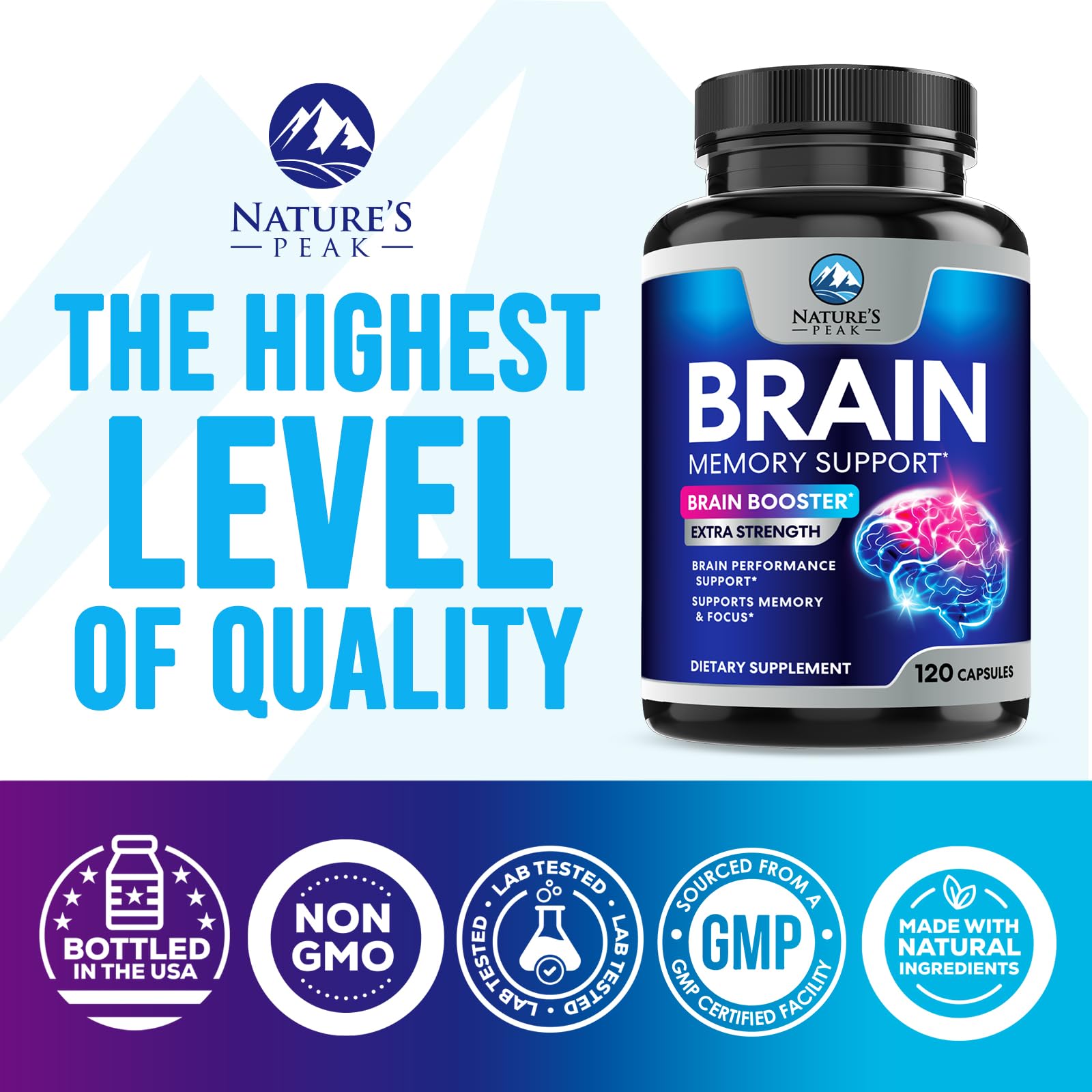 Brain Memory Supplement - 3X Strength Nootropics for Concentration, Clarity & Focus Support - Brain Health Cognitive Vitamins with Bacopa, Phosphatidylserine & DMAE, Brain Booster Pills, 120 Capsules Nature's PeakBuy Supplements Australia