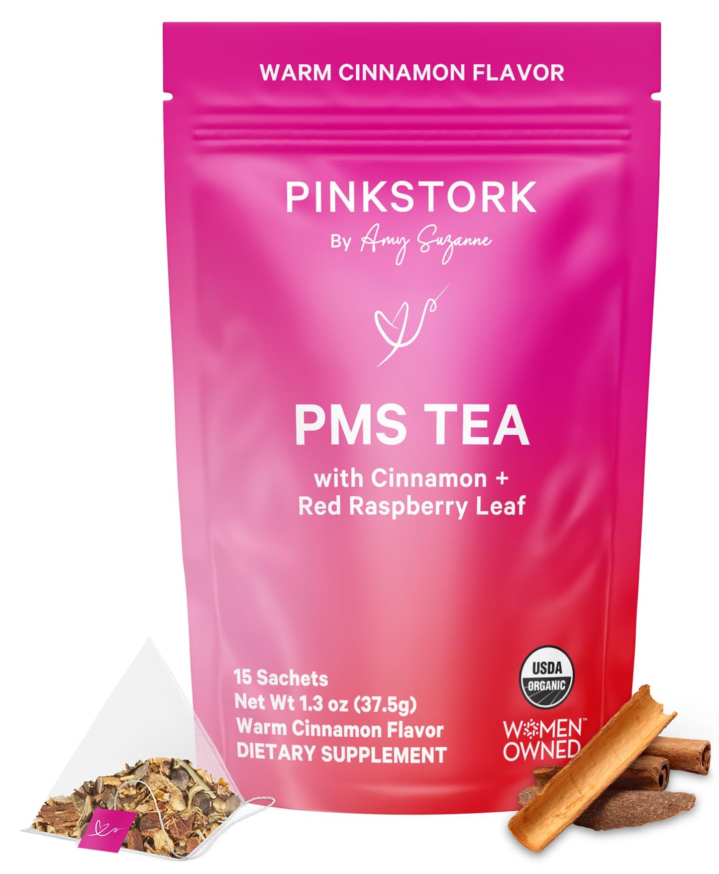 Pink Stork Organic PMS Tea for Hormone Balance, Mood Swings, Bloating, and Period Regularity - 8 Herbs - Vitex, Red Raspberry Leaf, Chamomile - Caffeine-Free - 15 Sachets, Hot or Iced Pink StorkBuy Supplements Australia