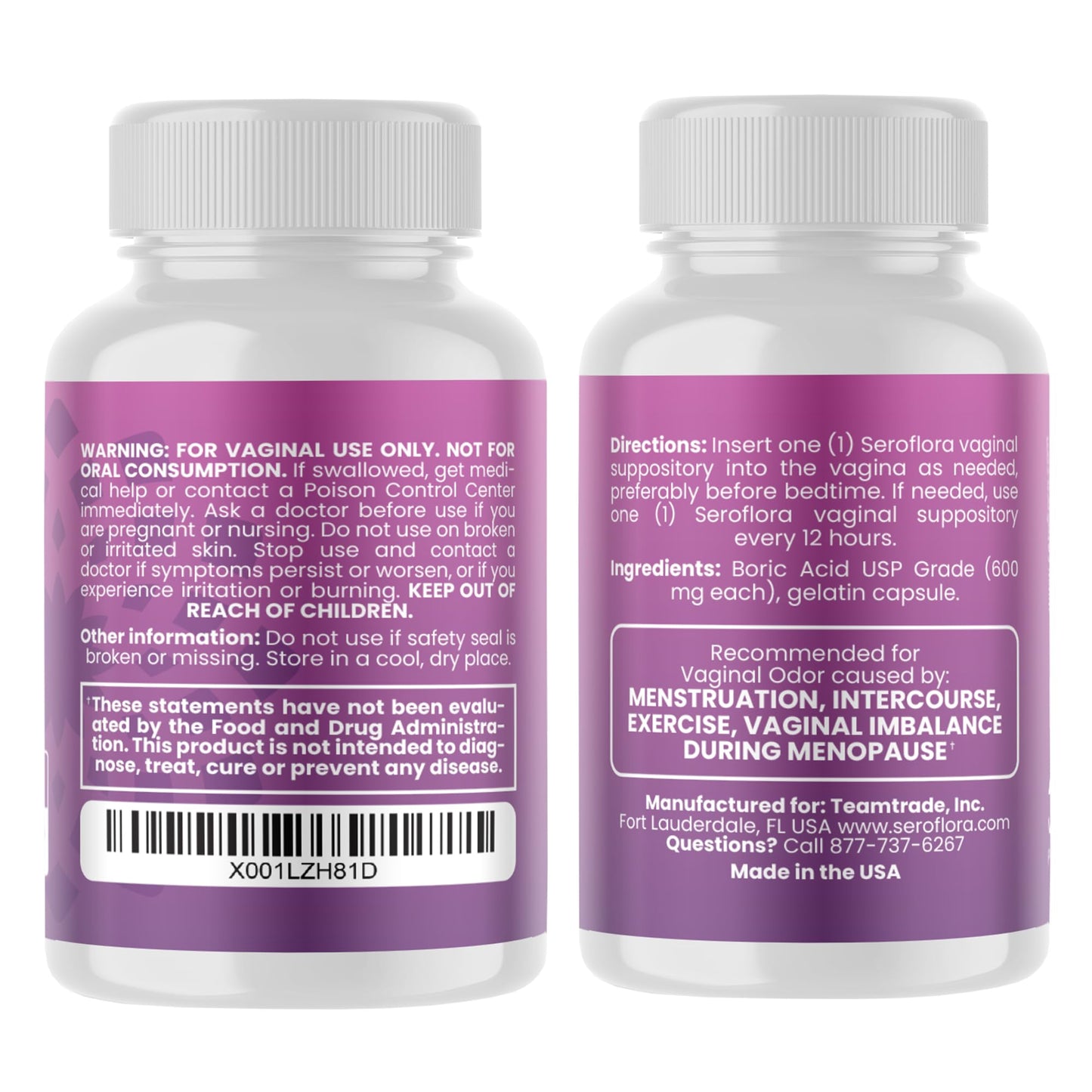 Seroflora Boric Acid 600mg Feminine Capsules, Feminine pH Support, Intimate Freshness for Women, Fast-Dissolving Capsules (60 Count) SerofloraBuy Supplements Australia