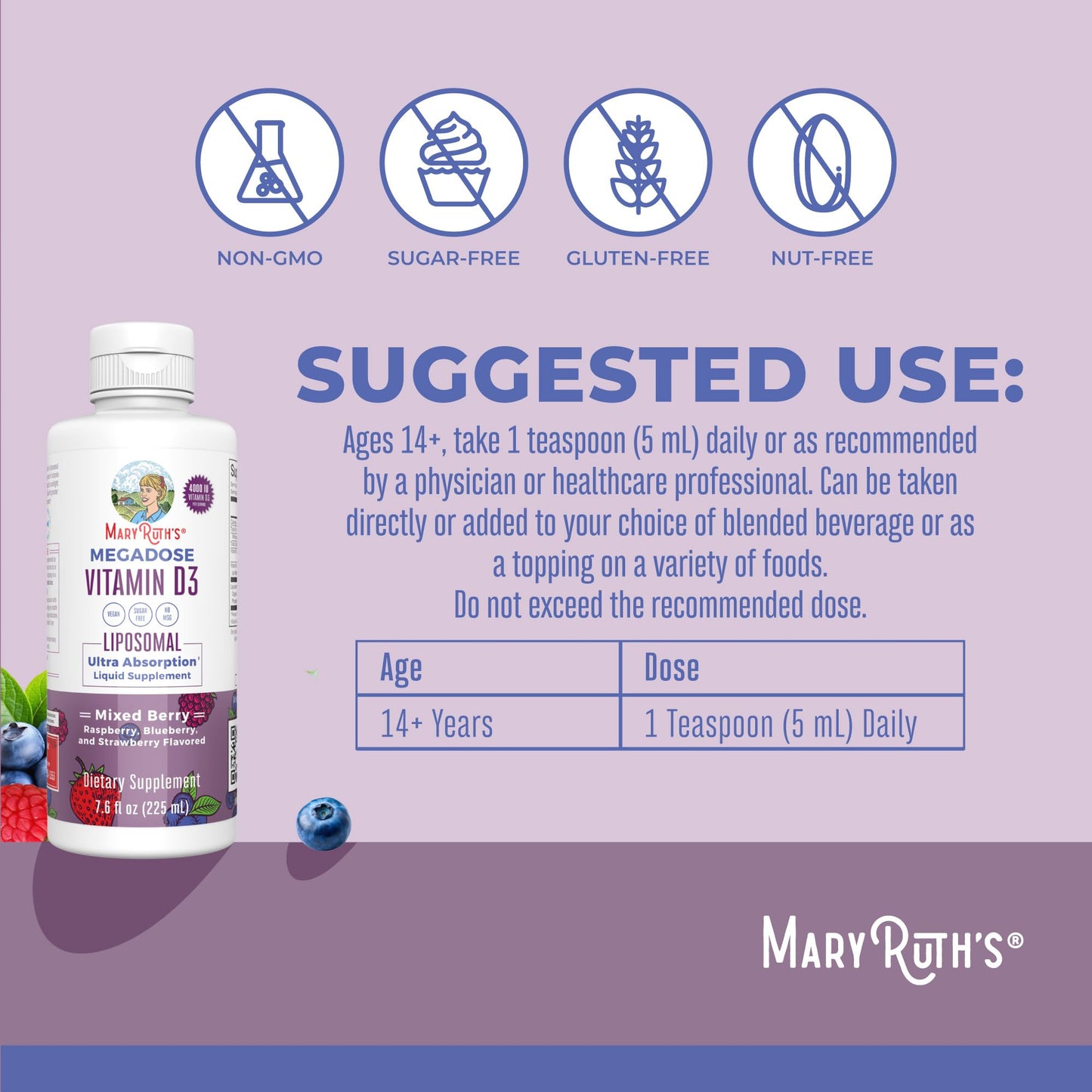 MaryRuth Organics Megadose Vitamin D3 Liposomal | Vitamin D 4000 IU | Ultra Absorption | Immune Support for Adults | Bone Health | VIT D3 | Vegan | Sugar Free | Gluten Free | Non-GMO | 45 Servings MARYRUTH'SBuy Supplements Australia