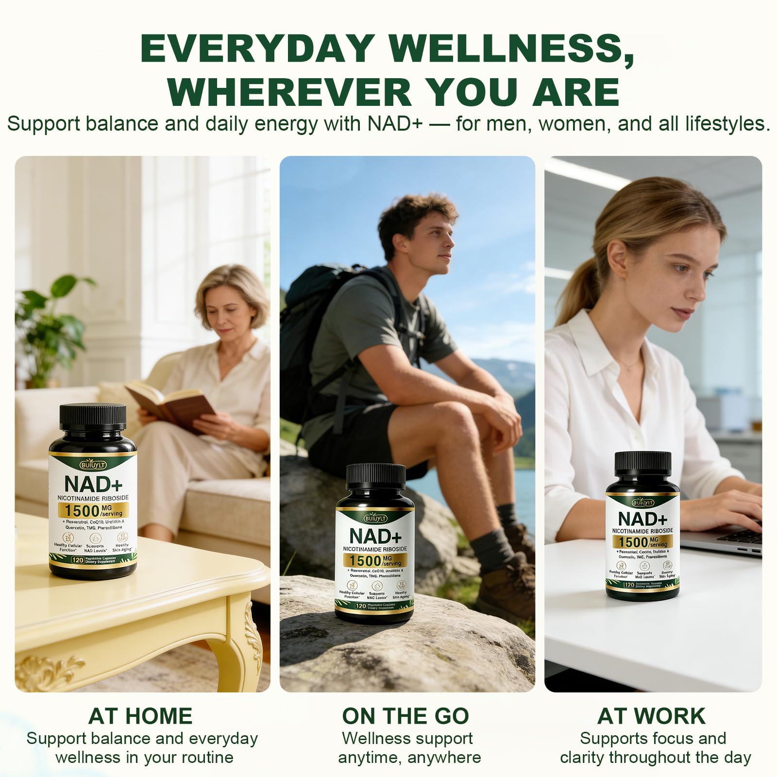 BUIUYLT NAD+ Supplement 1500mg, NR NMN Replacement with Resveratrol, Urolithin A, CoQ10 & Quercetin for Cellular Energy, Healthy Aging & Stamina for Women & Men - 120 Capsules BUIUYLTBuy Supplements Australia