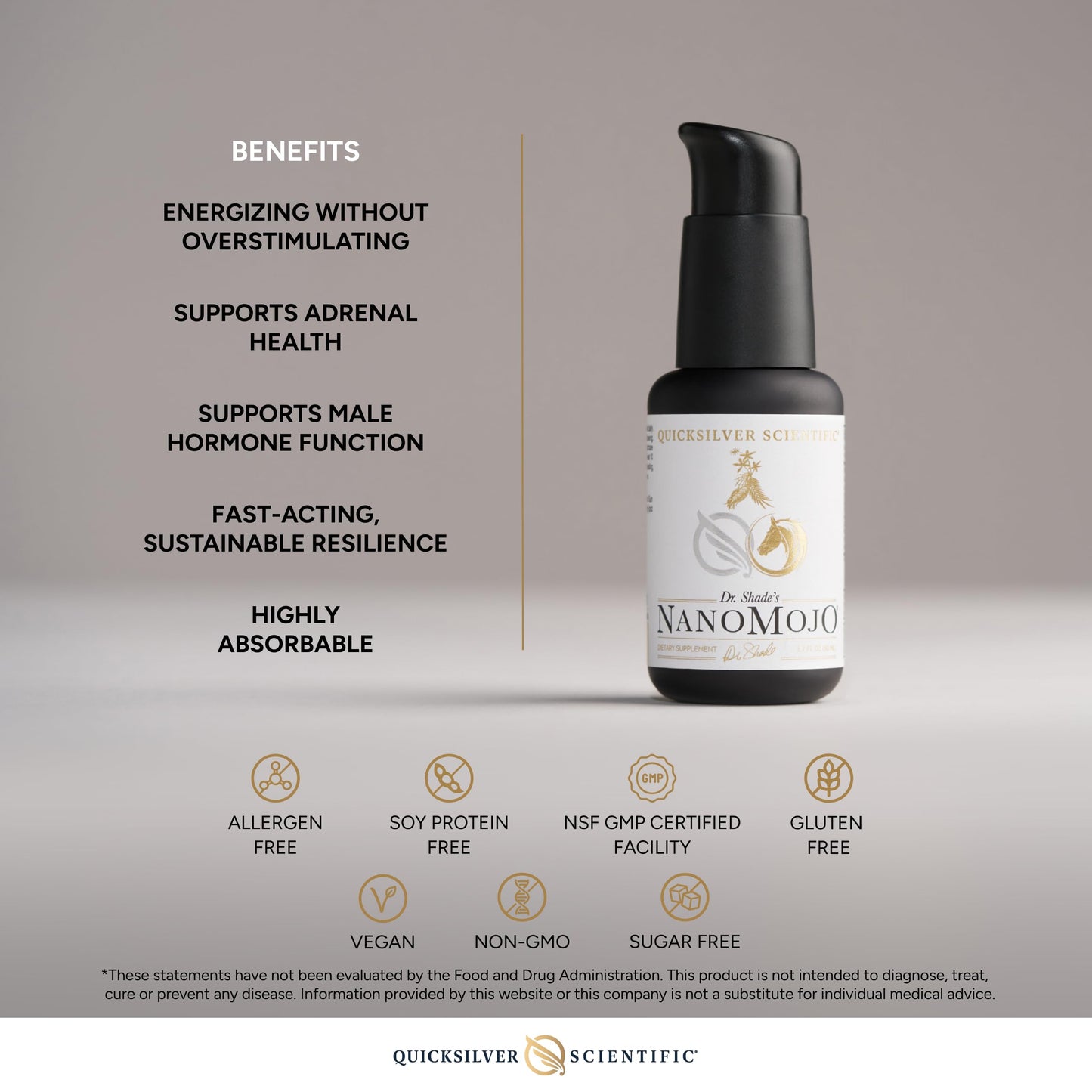 Quicksilver Scientific NanoMojo - Male-Specific Endurance Elixir & Energy Boost Support - 19 Herbs Including Epimedium for Men, Rhodiola Extract, Herbal Ginseng, and Adaptogenic Herbs (1.7oz / 50ml) Quicksilver ScientificBuy Supplements Australia