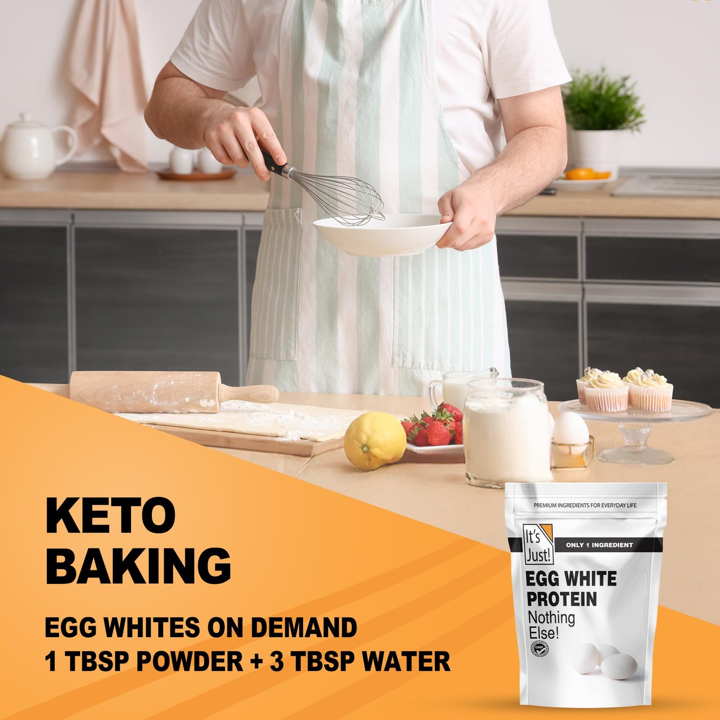 It's Just! - Egg White Protein Powder, Made in USA from Cage-Free Eggs, Dried Egg Whites (Unflavored, 8oz)