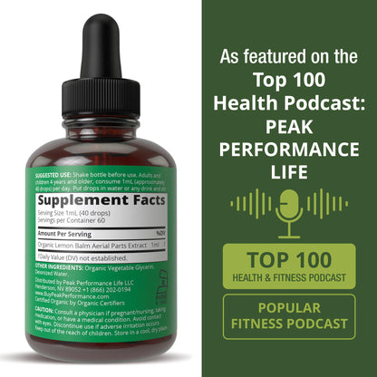 USDA Organic Lemon Balm Tincture. Liquid Organic Lemon Balm Oil Drops Supplement for Relaxation, Calm, Digestion. Vegan Leaf Extract. Zero Sugar, Gluten Free Supplements for Women and Men Peak PerformanceBuy Supplements Australia