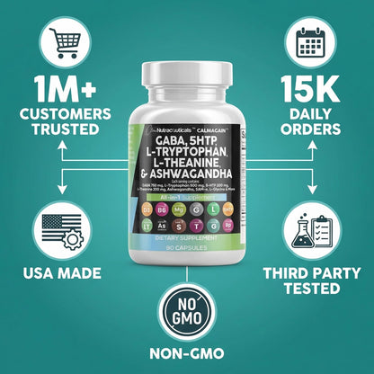 Clean Nutraceuticals GABA 750mg 5 HTP 200mg L Tryptophan 500mg L Theanine 200mg Ashwagandha SAM-e L-Glycine - Mood Support Vitamins for Women and Men with L-Tyrosine 5-HTP (5-Hydroxytryptophan) Clean Nutraceuticals buy supplements Au