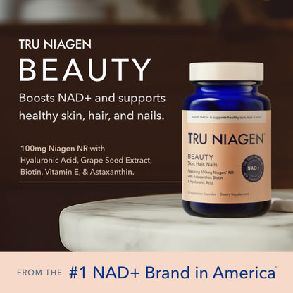 TRU NIAGEN 300mg + Beauty Bundle. A Comprehensive Bundle for Daily NAD+ Support with targeted Beauty Actives for Healthy Skin, Hair, and Nails at The Cellular Level. TRU NIAGENBuy Supplements Australia