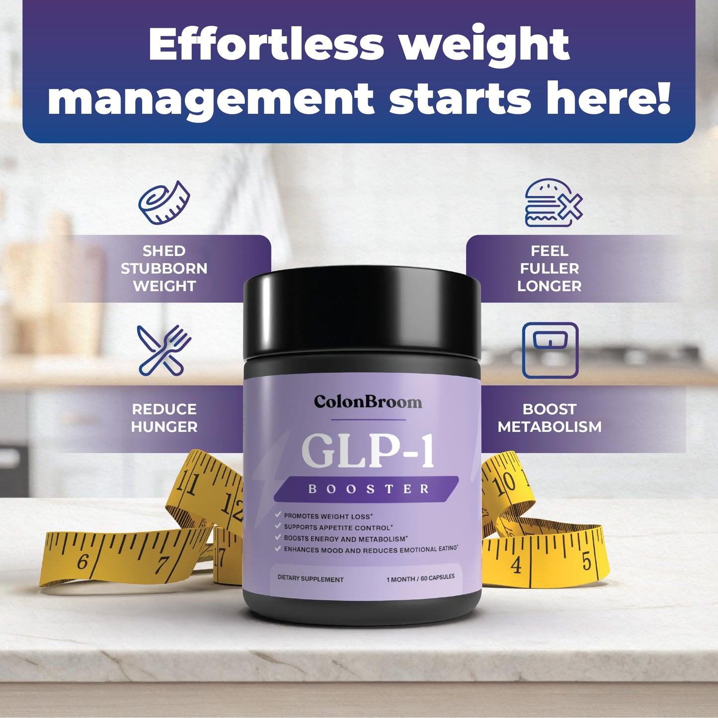 ColonBroom GLP-1 Weight Management Supplement for Women & Men - GLP1 Supports Gut Health, Metabolic Wellness & Appetite Regulation - Vegan, Gluten-Free Diet Capsules | 180 Count (New Formula) ColonBroomBuy Supplements Australia