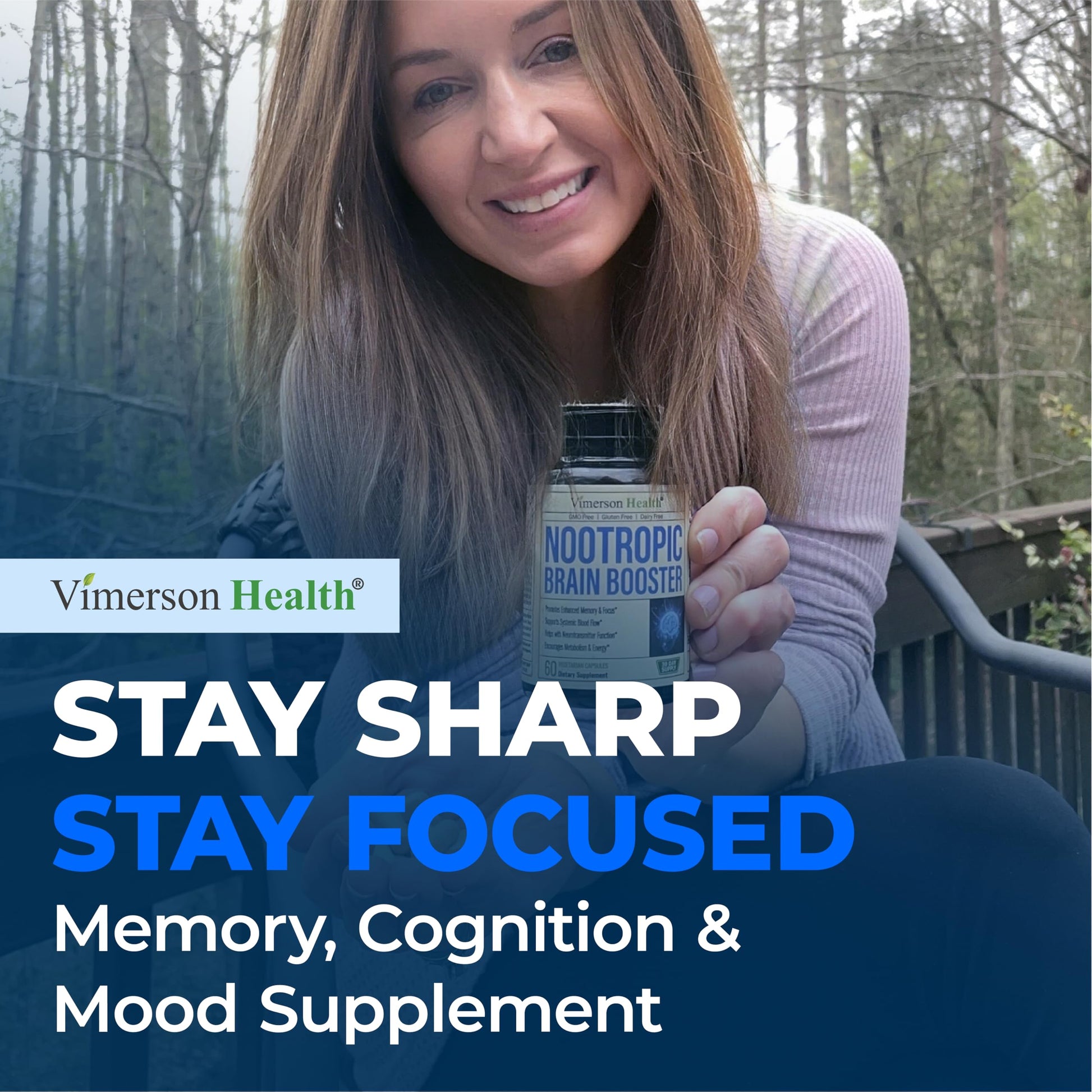Nootropics Brain Support Supplement - Nootropic Brain Booster for Improved Focus, Concentration & Memory. Brain Nootropic for Brain Health, Mood & Energy Support. Non-GMO. Made in the USA. 60 Capsules Vimerson HealthBuy Supplements Australia