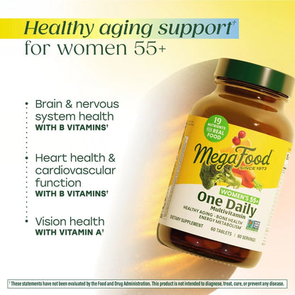 MegaFood Multivitamin for Women 55+ One Daily Womens Multivitamin with Vitamin D3, C, Zinc & Bioavailable Vitamin B12 & Folate MegaFood