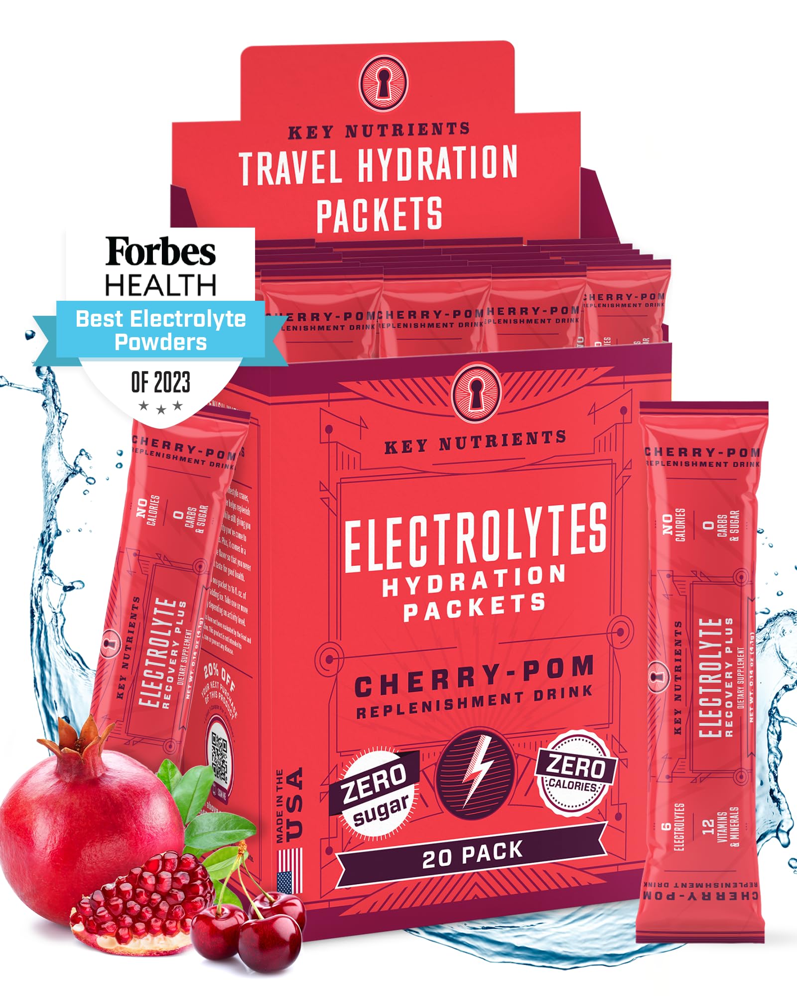 KEY NUTRIENTS Multivitamin Electrolytes Powder Packets - Sweet Cherry-Pom 20 Pack 
