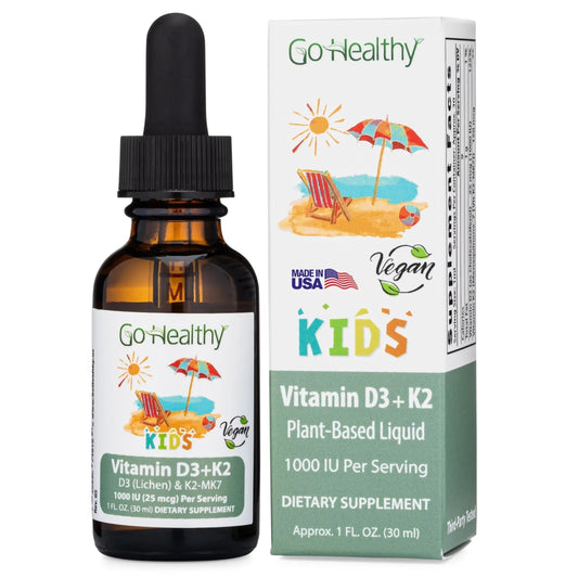 Go Healthy Kids Vitamins D3 K2 (MK-7), Child Vitamin D, Liquid Vegan D3 K2 Drops for Kids Go Healthy Natural