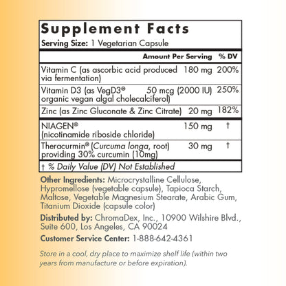 TRU NIAGEN Immune Support Supplement - Daily Defense, Vitamin C from Fermentation, Vegan Vitamin D3 2000 IU, Zinc, Plus Theracurmin (Curcumin) + Multi Award-Winning NAD Boosting Niagen 150mg 60ct TRU NIAGENBuy Supplements Australia